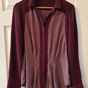 The Kooples Burgundy Geometric-Panel Button-Down Shirt